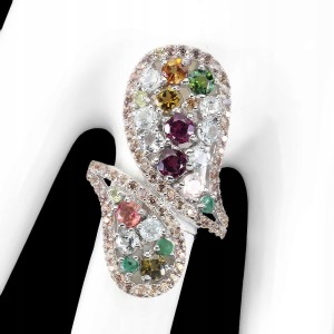 Pierścionek granat szafiry turmaliny szmaragd r 19