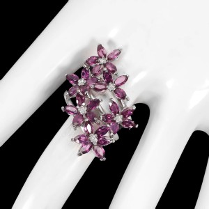 Pierścionek kwiaty r 18 naturalne granaty rodolity