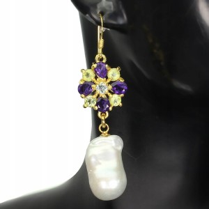 Srebro kolczyki naturalne ametysty perły oliwiny 5