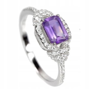 Delikatny pierścionek r 17 naturalny ametyst 925