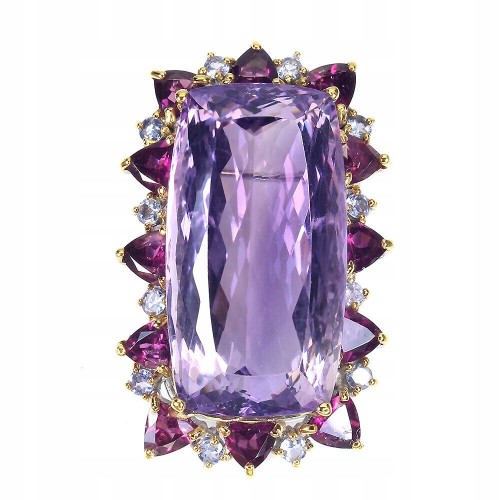 Broszka naturalny 44.6ct ametyst tanzanity granaty