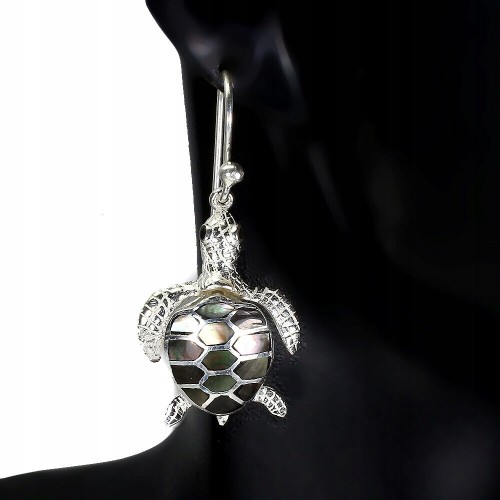 925 Srebrne kolczyki masa perłowa naturalna żółw 5