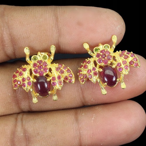 925 Pszczoła kolczyki naturalne rubiny diopsydy 5