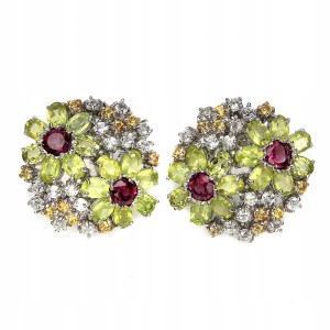 Kolczyki naturalne oliwiny granaty szafiry kwiat 5