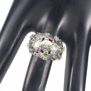 Pierścionek naturalne akwamaryny turmaliny r 17.5