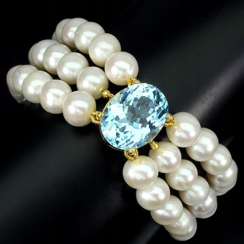 Perły sky blue topaz bransoletka naturalne srebro