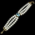 Perły sky blue topaz bransoletka naturalne srebro
