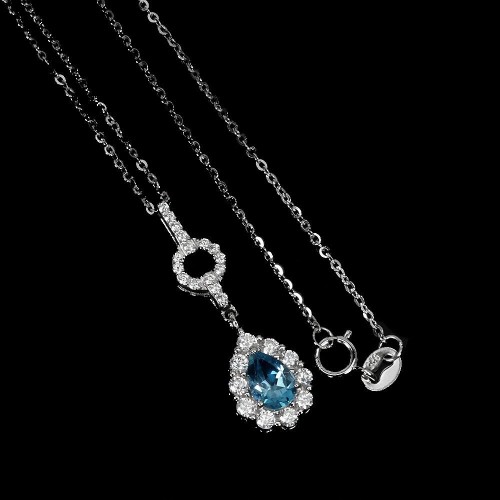 Naszyjnik delikatny cyrkonie 925 Swiss Blue topaz