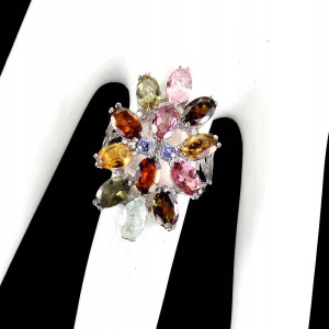 925 Pierścionek naturalne tanzanity turmaliny r 14