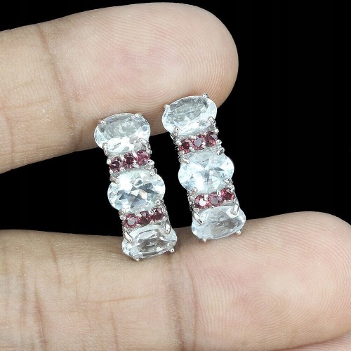 925 Kolczyki natural akwamaryny granaty srebrne 5