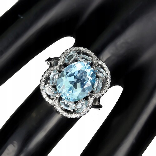 925 Pierścionek sky blue topaz białe topazy r 13