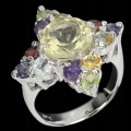 Pierścionek lemon kwarc ametysty granaty r 16.5