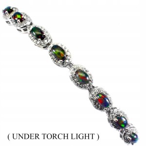 Piękna srebrna bransoletka opale czarne naturalne