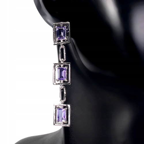 925 Srebro wiszące kolczyki ametysty naturalne 5