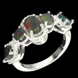 Srebro piękny pierścionek czarne opale topazy r 15