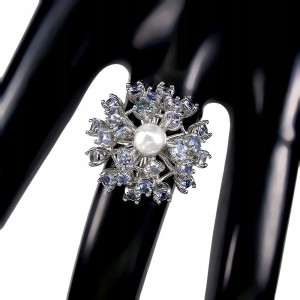 Pierścionek naturalne tanzanity perła srebrny r 14