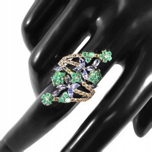 Pierścionek 925 tanzanity szmaragdy szafiry r 17