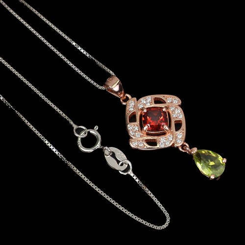 Naszyjnik naturalny oliwin granat delikatny 925