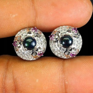 925 Kolczyki opale czarne granaty białe topazy 5