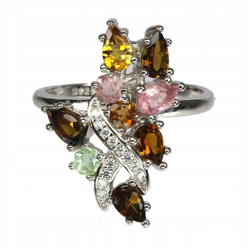 Pierścionek naturalne turmaliny r 17 piękny srebro