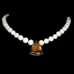925 Naszyjnik naturalne perły cytryn piękny