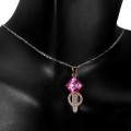 925 Naszyjnik naturalny różowy topaz cyrkonie