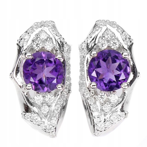 Kolczyki delikatne 3 naturalne ametysty cyrkonie