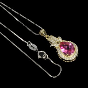 Delikatny naszyjnik 925 naturalny różowy topaz