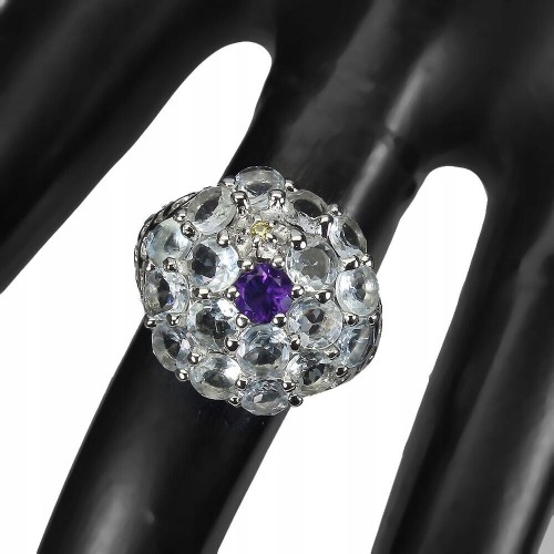 925 Pierścionek r 16 ametyst szafir akwamaryny