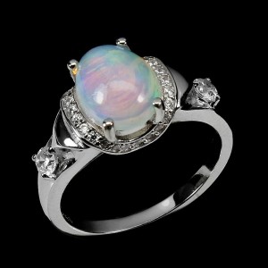 925 Srebrny pierścionek ognisty opal cyrkonie r 17