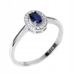 925 Delikatny pierścionek niebieski szafir r 14.5