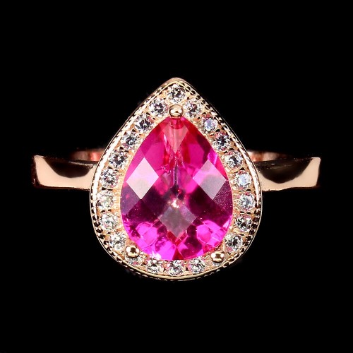 Srebrny pierścionek różowy topaz cyrkonie r 13.5