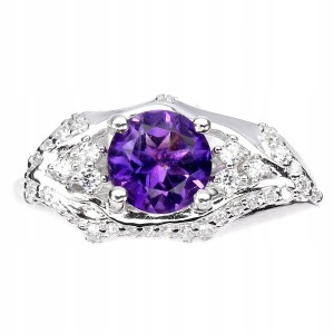 Delikatny pierścionek natur. ametyst cyrkonie r 17