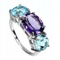 925 Pierścionek r 16 naturalne topazy sky ametyst