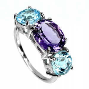 925 Pierścionek r 16 naturalne topazy sky ametyst