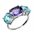 925 Pierścionek r 16 naturalne topazy sky ametyst