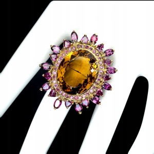 Pierścionek naturalne granaty kwarc koniakowy r 19