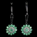 925 Srebrne kolczyki szmaragdy naturalne kwiat 3