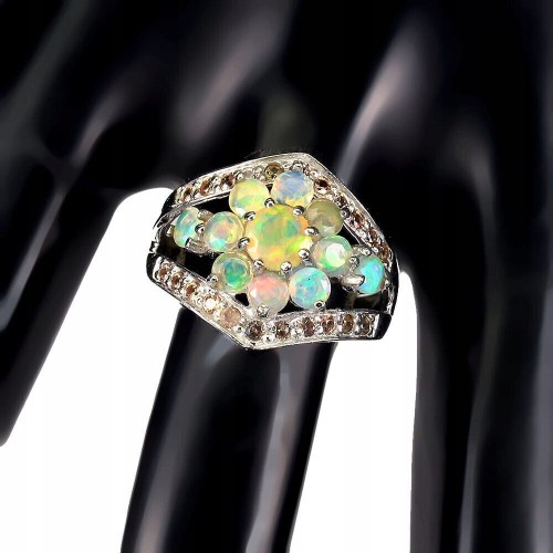 Srebrny 925 pierścionek r 16.5 naturalne opale ogniste szafiry Songea