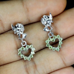 Kolczyki srebrne 925 naturalne oliwiny delikatne serce amor 3