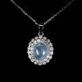Piękny srebrny naszyjnik 925 naturalny akwamaryn cyrkonie