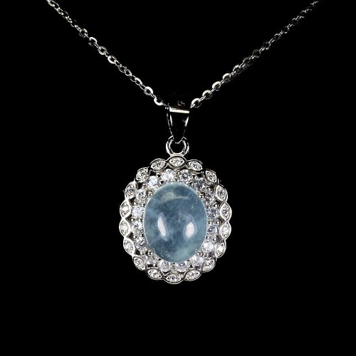 Piękny srebrny naszyjnik 925 naturalny akwamaryn cyrkonie