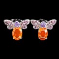 925 Pszczoła kolczyki delikatne granaty ametysty opale pomarańczowe 3