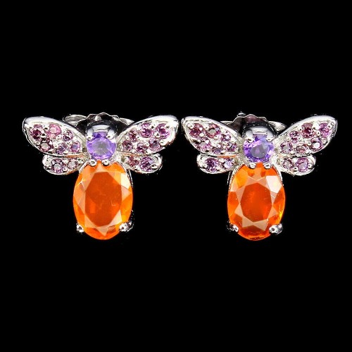 925 Pszczoła kolczyki delikatne granaty ametysty opale pomarańczowe 3