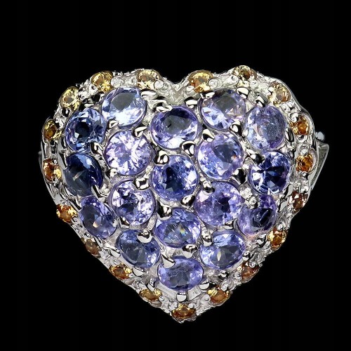 Pierścionek serce naturalne szafiry Songea tanzanity r 19.5