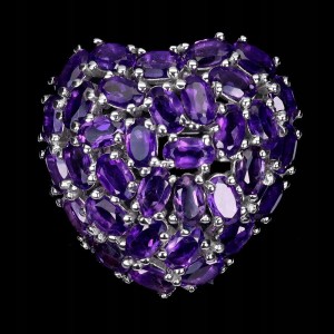 925 Pierścionek naturalne ametysty serce r 19