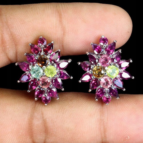 Srebrne kolczyki naturalne turmaliny granaty rodolity 3