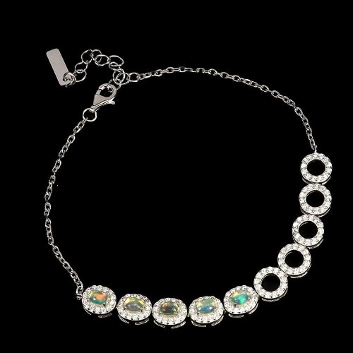 Bransoletka srebrna 925 naturalne opale ogniste cyrkonie piękna