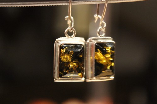 Kolczyki srebrne 900 naturalny polski bursztyn zielony