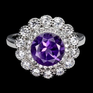 Delikatny pierścionek naturalny ametyst cyrkonie r 13